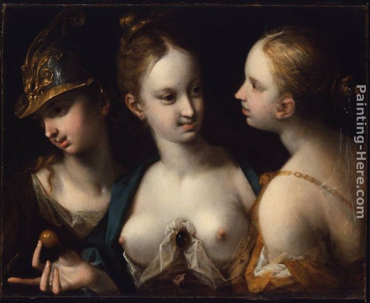 Pallas Athena, Venus and Juno painting - Hans von Aachen Pallas Athena, Venus and Juno art painting